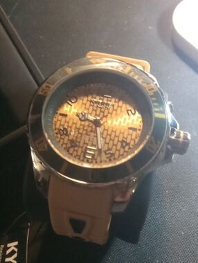 Kyboe Gold Dial Sport Watch with Beige Silicone Strap